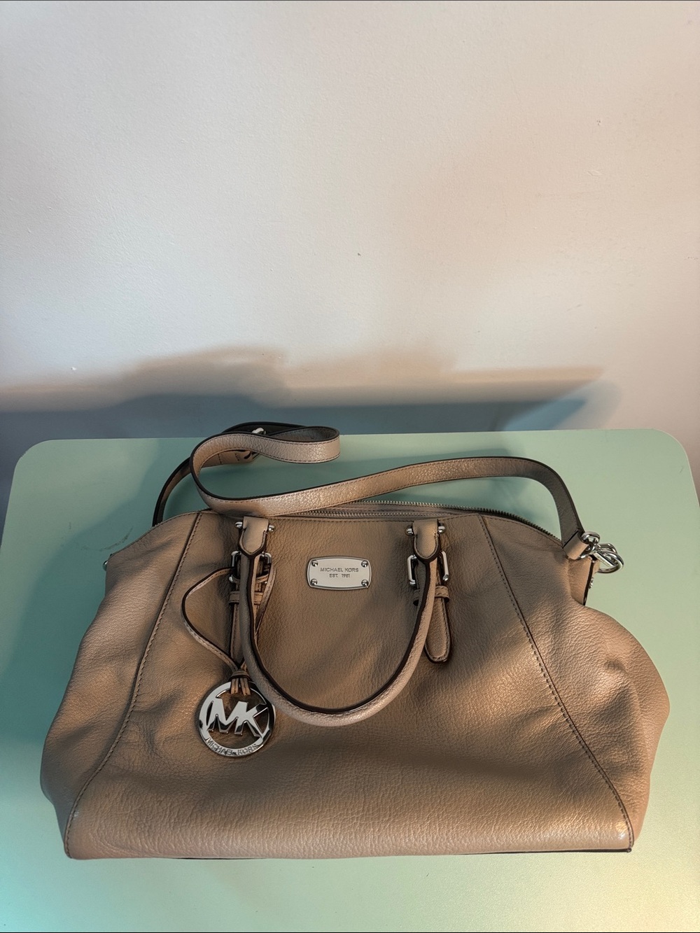 Michael Kors Pebbled Leather Shoulder Bag in Taupe